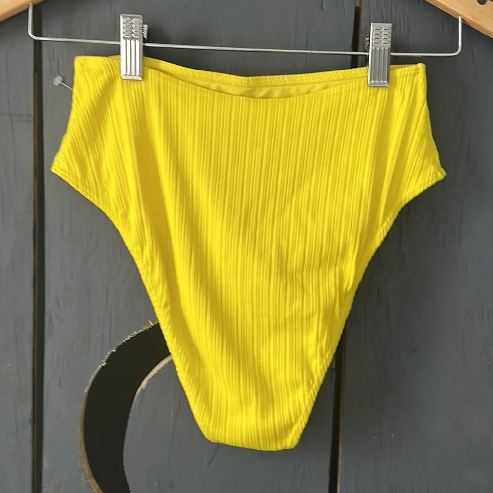 FRANKIE’S BIKINIS JENNA RIBBED HIGH WAIST BIKINI BOTTOMS SIZE L
